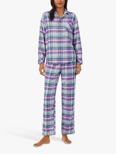 Пижама в клетку Lauren Ralph Lauren с длинными рукавами, фиолетовый/зеленый