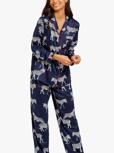 Атласный пижамный комплект Chelsea Peers Zebra, темно-синий
