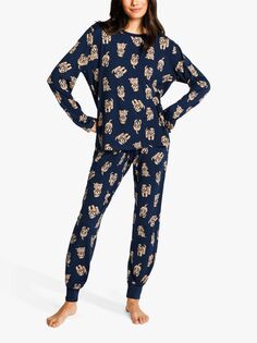 Классический пижамный комплект Chelsea Peers Cockapoo Eco с длинными рукавами из переработанных материалов, темно-синий