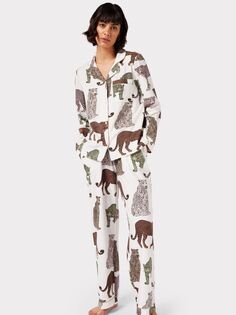 Длинная пижама Chelsea Peers из органического хлопка с леопардовым принтом, кремовый/разноцветный