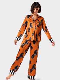 Длинная пижама Chelsea Peers из переработанных материалов с принтом Horse, оранжевый/разноцветный