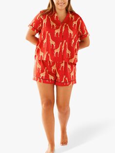 Атласный короткий пижамный комплект Chelsea Peers Curve Giraffe, красный