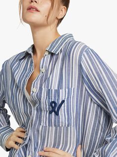 Ночная рубашка Nudea The PJ Stripe, Белый/Темно-синий