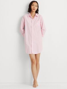 Ночная рубашка в полоску с длинными рукавами Lauren Ralph Lauren, розовая