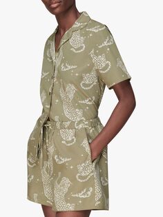 Пижамный комплект с шортами из органического хлопка Whistles с леопардовым принтом, цвет хаки