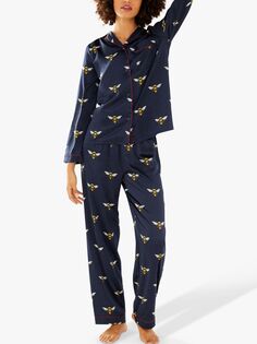 Атласный пижамный комплект Chelsea Peers Bumble Bee, темно-синий