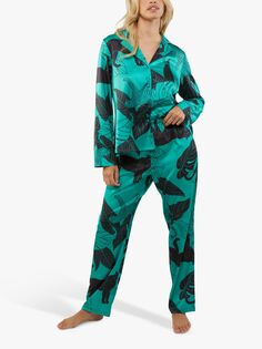 Атласный пижамный комплект с принтом Wolf &amp; Whistle Panther, зеленый
