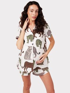 Пижамный комплект Chelsea Peers для беременных из органической смеси хлопка с леопардовым принтом, кремовый/разноцветный