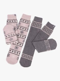 Носки-тоут Fairisle Slipper Bed Socks, 2 шт., серый/розовый Totes