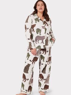 Длинная пижама Chelsea Peers Curve из органического хлопка с леопардовым принтом, кремовый/разноцветный