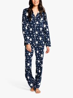 Пижамный комплект на пуговицах Chelsea Peers со звездами, темно-синий