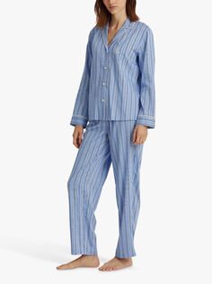Классический атласный пижамный комплект в полоску Lauren Ralph Lauren, синий
