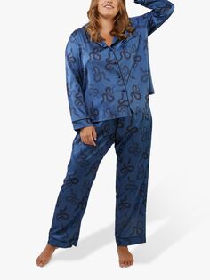 Атласный пижамный комплект со змеиным принтом Wolf &amp; Whistle, синий