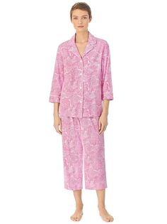 Укороченная пижама Lauren Ralph Lauren с узором пейсли, розовая
