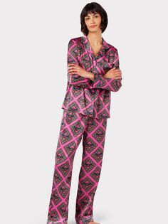 Длинный пижамный комплект Chelsea Peers с принтом пчел и мозаикой, розовый/мульти