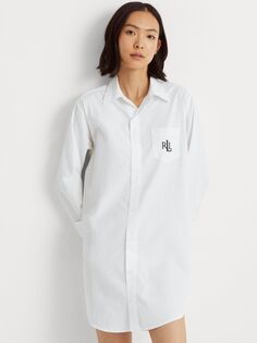 Ночная рубашка из хлопкового поплина в полоску Lauren Ralph Lauren, белая