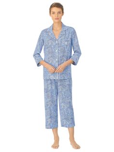 Укороченная пижама Lauren Ralph Lauren с узором пейсли, синяя