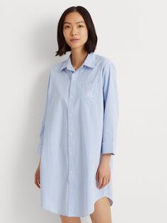 Ночная рубашка из хлопкового поплина в полоску Lauren Ralph Lauren, синяя