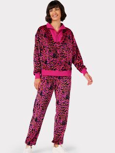 Велюровый пижамный комплект Chelsea Peers с леопардовым принтом, розовый/мульти