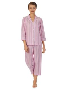 Lauren Ralph Lauren Пижама-капри в полоску с рукавом 3/4, розовый/мульти