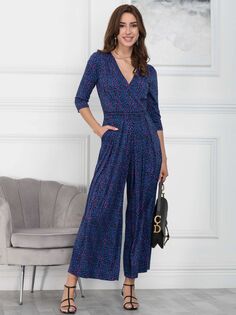Jolie Moi Giselle Комбинезон с широкими штанинами и леопардовым принтом, синий/мульти