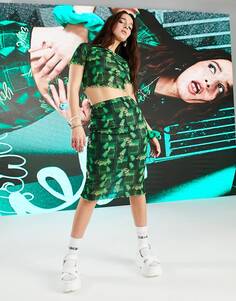 Зеленая сетчатая юбка миди с фотографией COLLUSION
