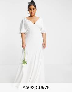 Атласное свадебное платье с развевающимися рукавами ASOS EDITION Curve Serenity