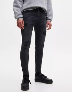 Супер-узкие джинсы Pull&amp;Bear премиум класса, черный