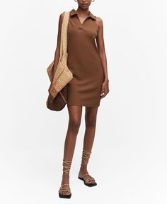 Женское платье с воротником-поло MANGO, коричневый