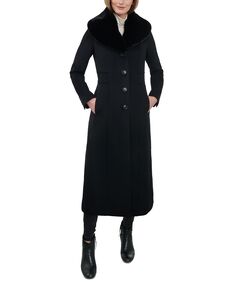 Женское длинное пальто с воротником из искусственного меха Anne Klein, черный