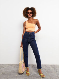 Женские джинсовые брюки Slim Fit прямого кроя с карманами и деталями LCW Jeans