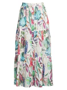 Курортная льняная юбка-миди Palm Palm 120% Lino, разноцветный