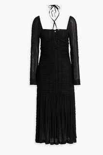 Платье миди со сборками и эластичным клоке GANNI, черный