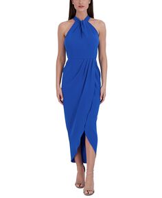 Платье миди с узловым вырезом и подолом-тюльпаном julia jordan, синий