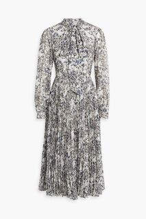Плиссированное платье миди из шифона фил-купе с принтом MIKAEL AGHAL, серый