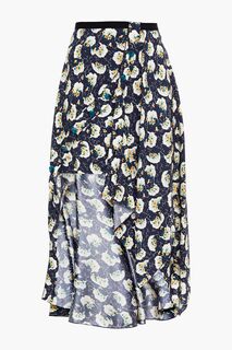 Асимметричная многослойная мини-юбка из шелкового кади с цветочным принтом CHLOÉ, синий Chloe