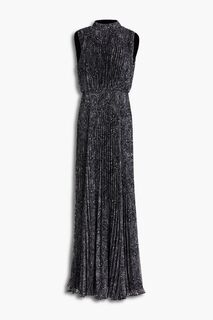 Плиссированное платье макси из жоржета с вырезами и принтом пейсли MIKAEL AGHAL, черный