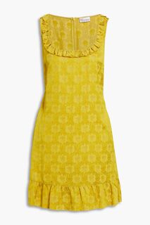 Жаккардовое платье мини с металлизированной отделкой и рюшами REDVALENTINO, горчичный