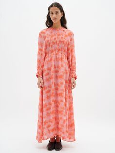 Платье макси со сборками и абстрактным принтом InWear Davila, розовое