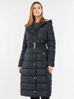 Длинное стеганое пальто с капюшоном Barbour International Track Line, черное