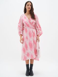Хлопковое платье с запахом и рукавами-баллонами InWear Dimitra, нежно-розовое
