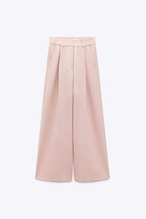 Широкие брюки с вытяжками Zara, бежево-розовый (Размер XL)