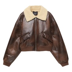 Куртка Pull&amp;Bear Faux Leather Aviator, коричневый