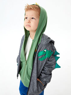Пальто на молнии с капюшоном и длинным рукавом для мальчика с аппликацией LCW baby