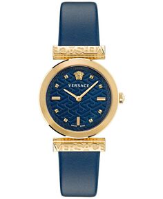 Женские часы Swiss Regalia с синим кожаным ремешком, 34 мм Versace