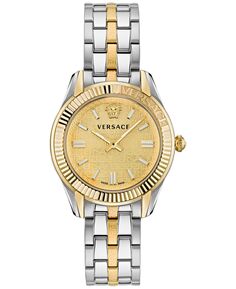 Женские швейцарские часы Greca Time с двухцветным браслетом из нержавеющей стали, 35 мм Versace