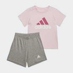 Спортивный костюм: футболка и шорты Adidas Essentials Organic Cotton, розовый/серый