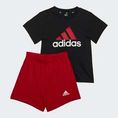 Спортивный костюм: шорты и футболка Adidas Essentials Organic Cotton, красный/черный/белый