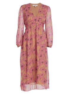 Шелковое платье с завязками на спине и цветочным принтом Kaz Joie, песочный