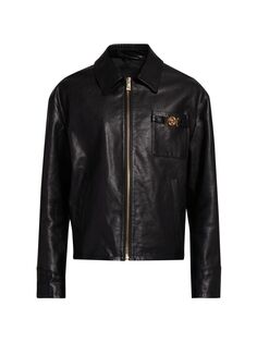 Кожаный пиджак Versace, черный